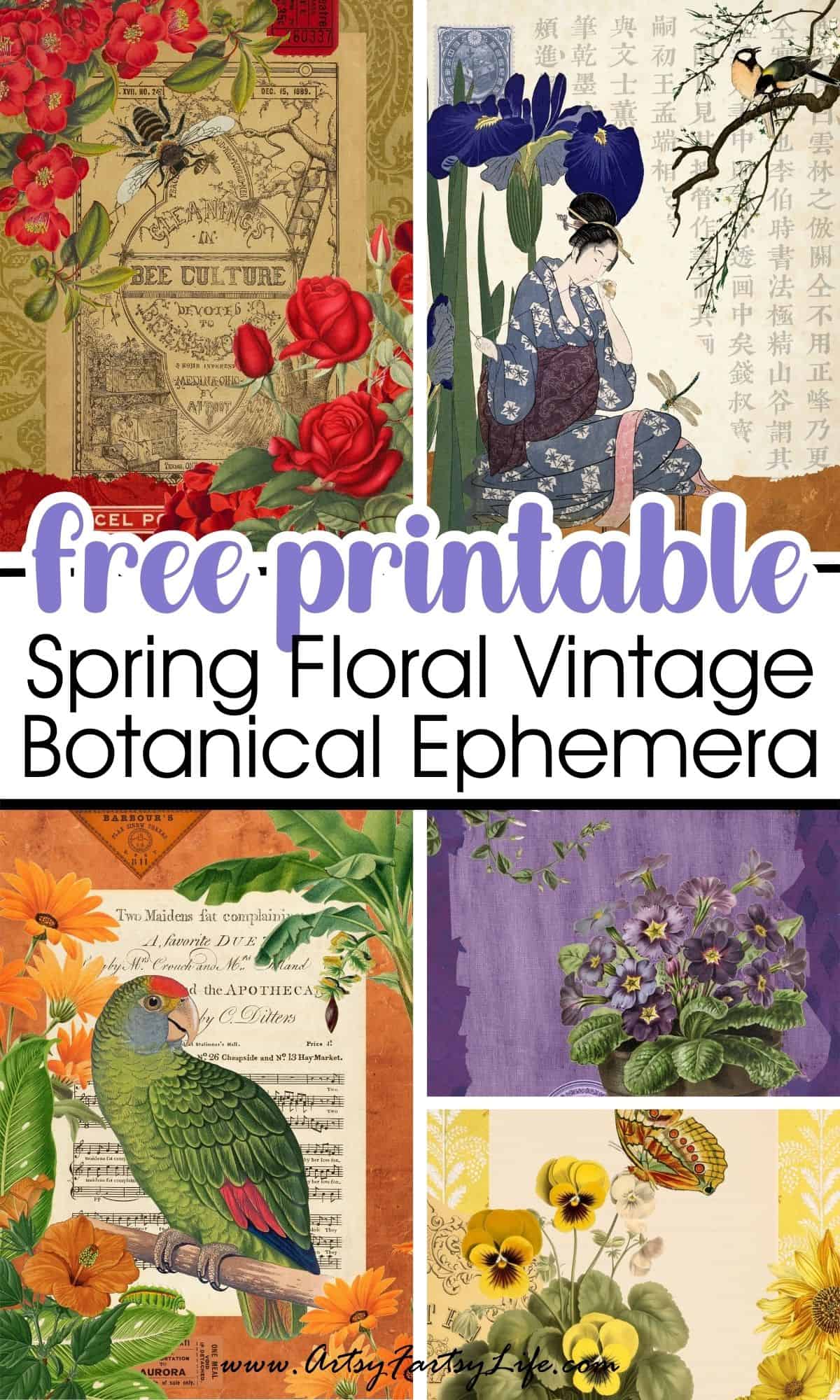 Free Spring Floral Printable - Vintage Botanical Cottagecore Ephemera