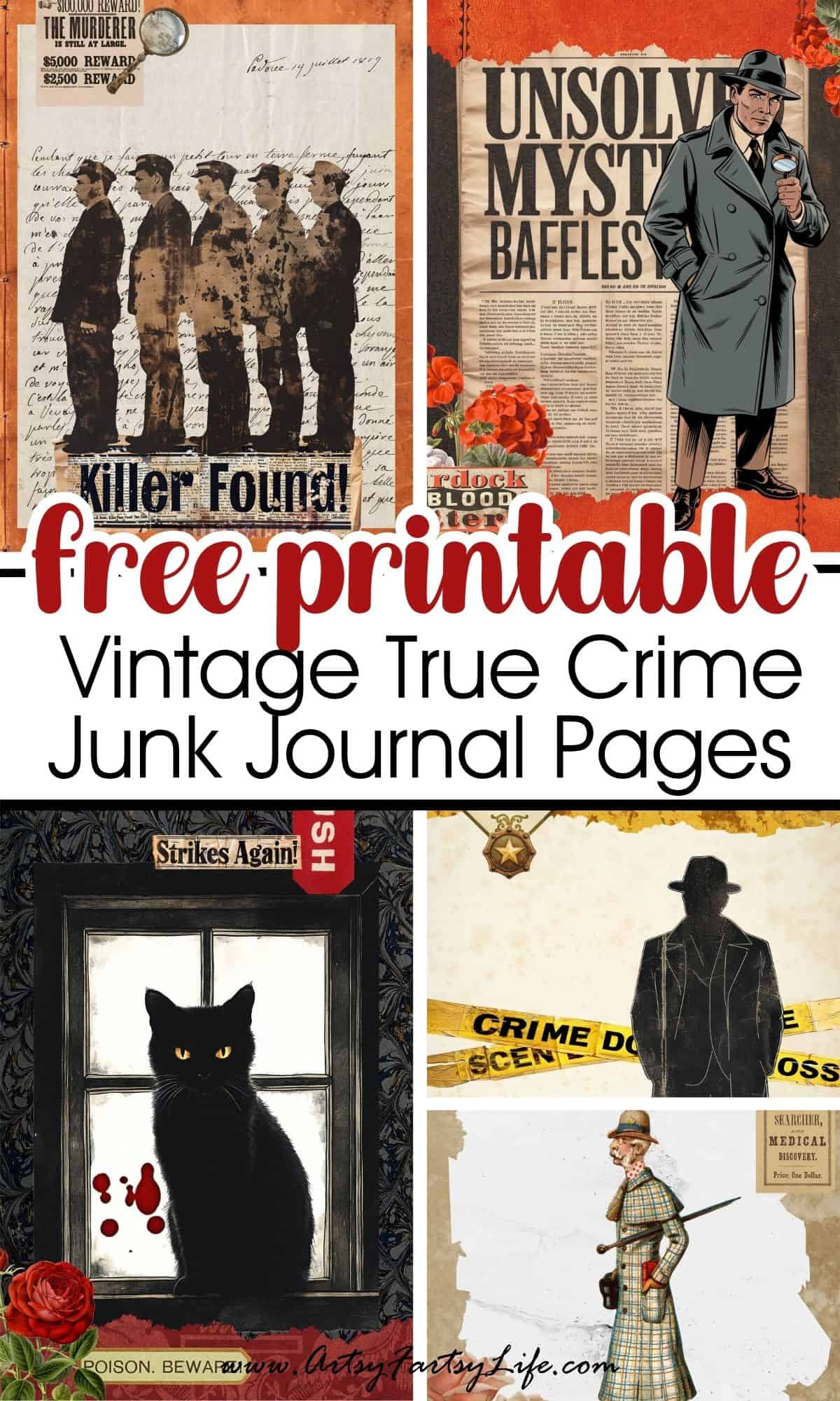 Free Vintage True Crime Junk Journal Pages - Dark Moody Ephemera for Mystery Lovers