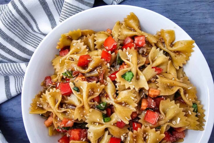 Easy Bruschetta Pasta Salad - Fresh Tomatoes, Basil, and Balsamic