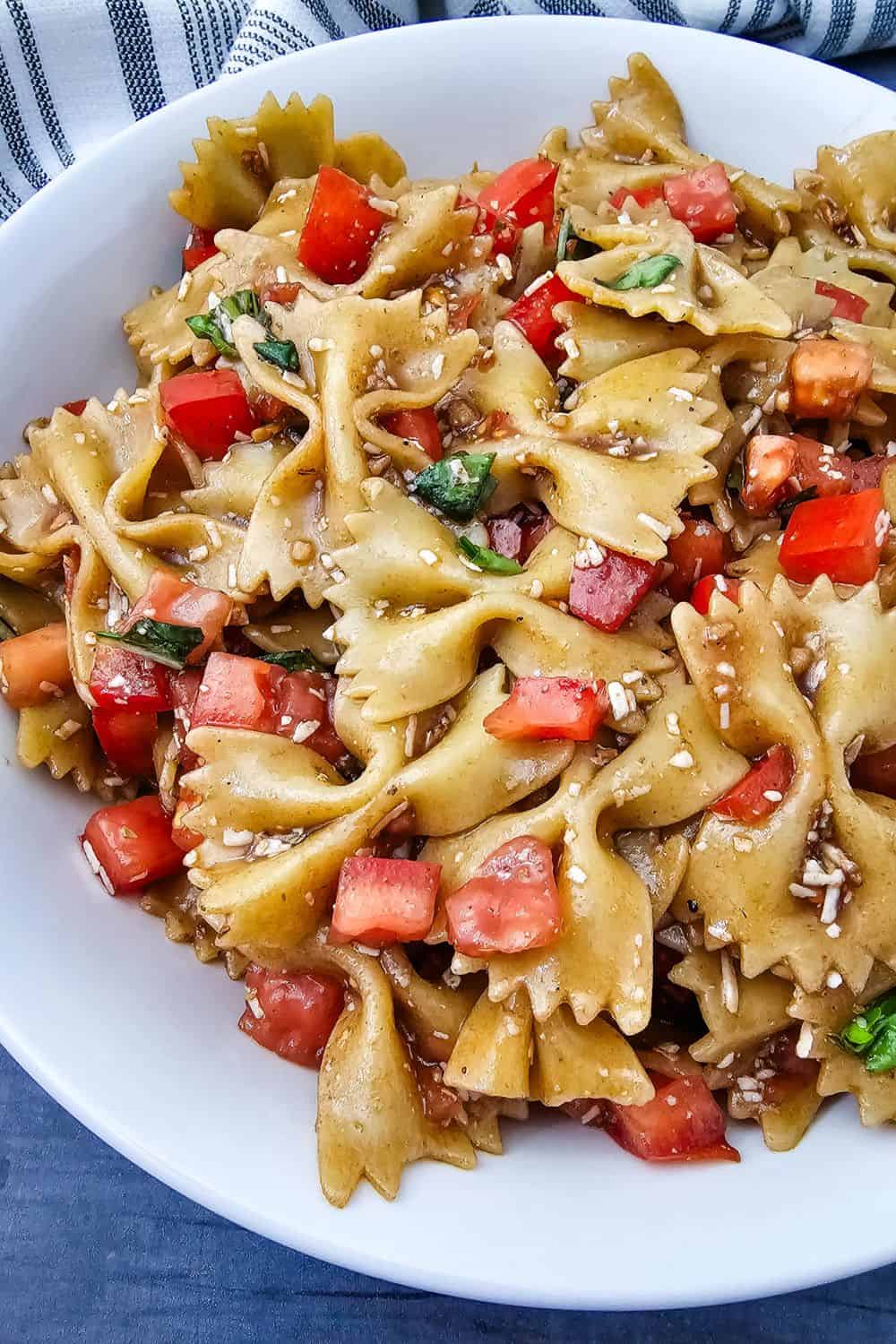 Easy Bruschetta Pasta Salad - Fresh Tomatoes, Basil, and Balsamic