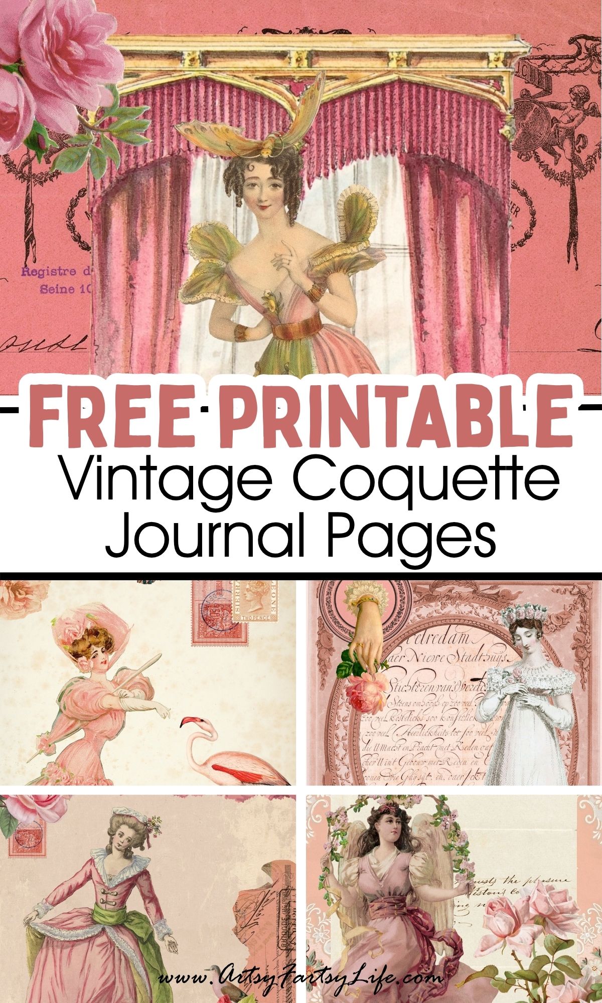 Free Coquette Junk Journal Pages - Vintage Pink Ephemera Printable