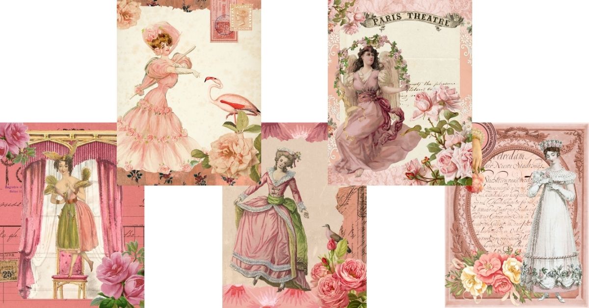 Free Coquette Junk Journal Pages - Vintage Pink Ephemera Printable