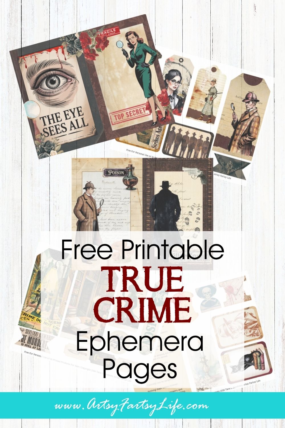 Free True Crime Junk Journal Ephemera Sheets - Vintage Detective Printables for Dark & Moody Collage