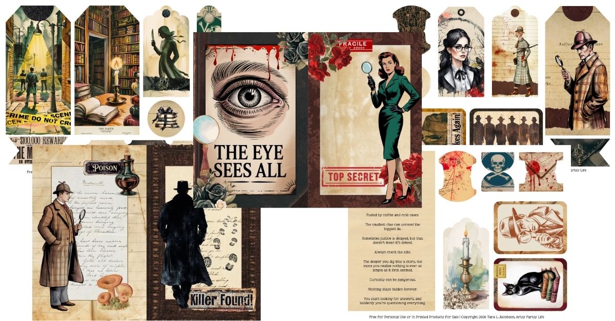 Free True Crime Junk Journal Ephemera Sheets - Vintage Detective Printables for Dark & Moody Collage