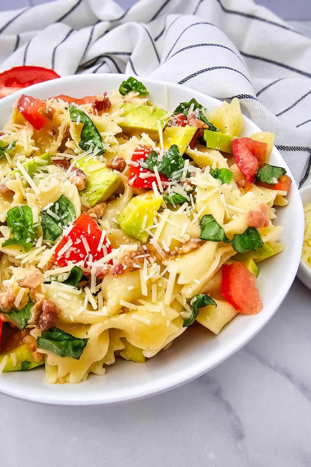 Creamy Avocado Pasta Salad with Crispy Bacon and Fresh Basil