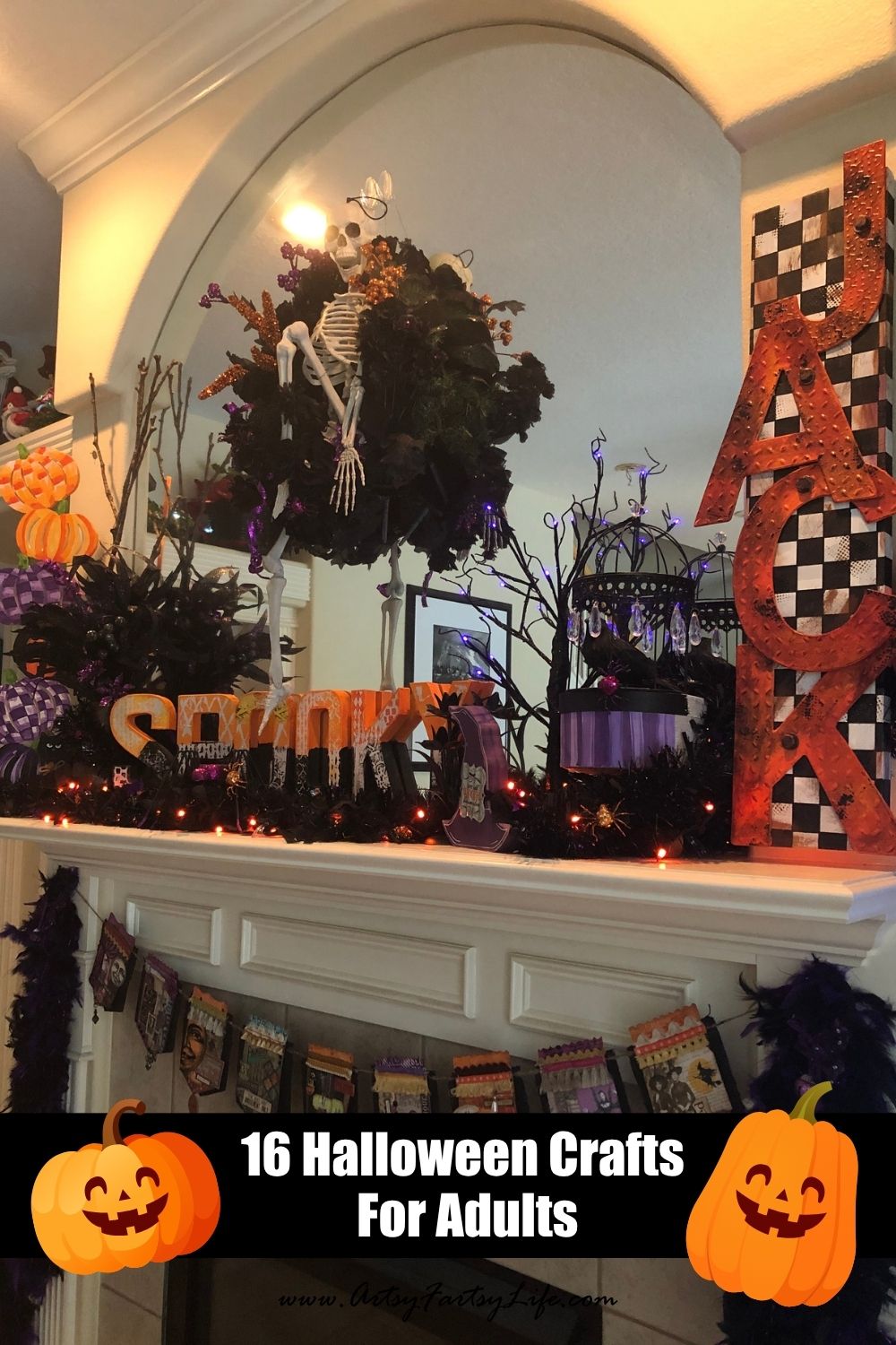 My Halloween Mantle (Purple and Orange Theme) - Halloween Adult Crafts DIY