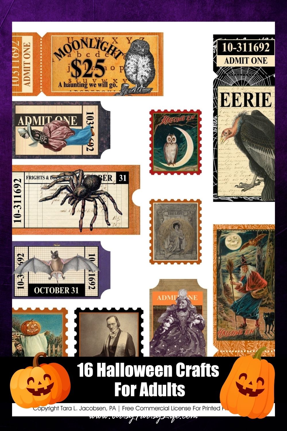 Halloween Tags and Ticket Free Printable Collage Sheets - Halloween Adult Crafts DIY