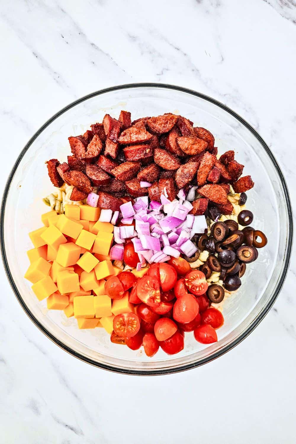 BBQ Smoked Sausage Pasta Salad - Smoky, Cheesy & Just Spicy Enough