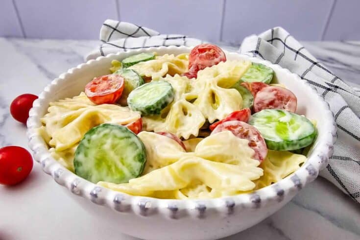 Easy Bowtie Pasta Salad with Cucumbers & Tomatoes - Perfect Cold Side!
