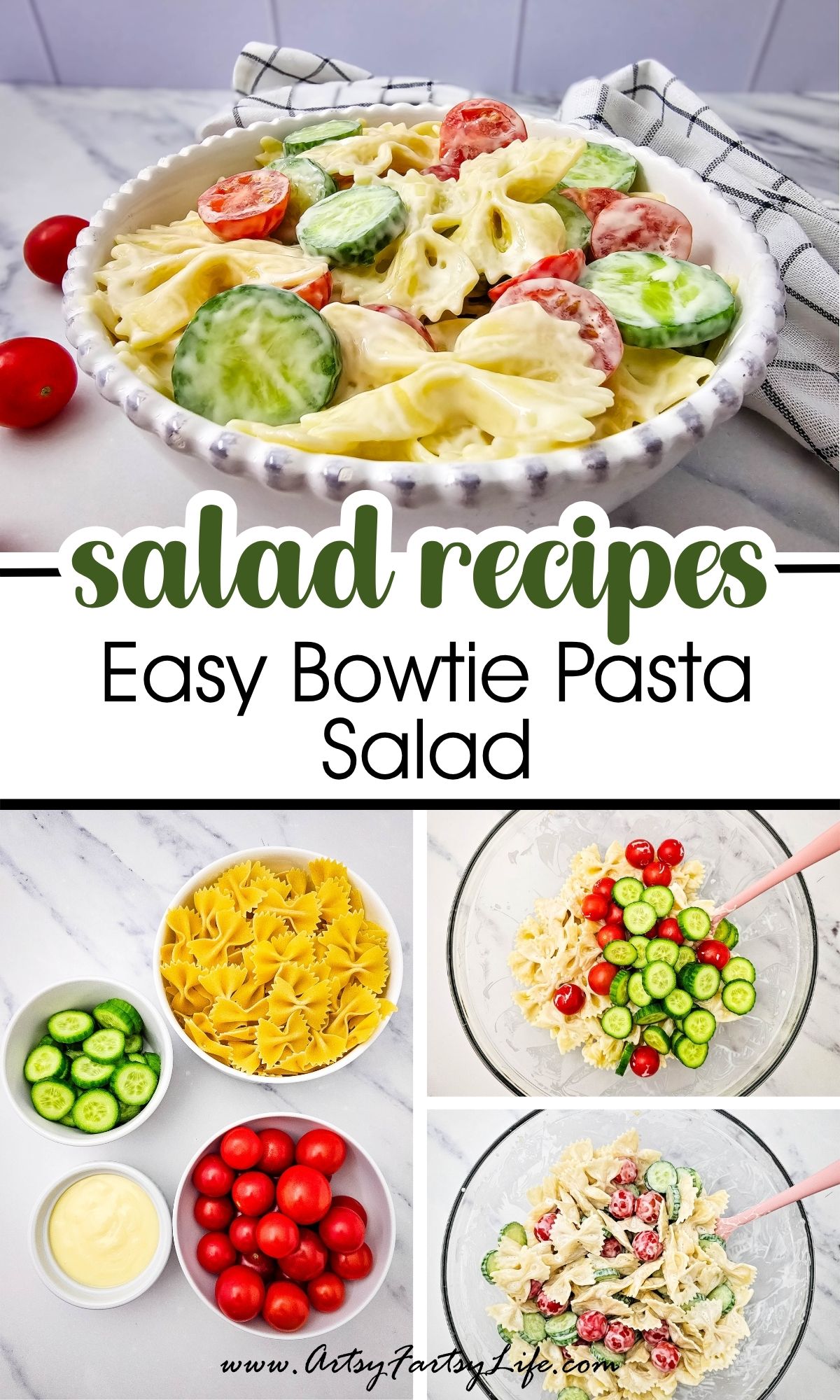 Easy Bowtie Pasta Salad with Cucumbers & Tomatoes - Perfect Cold Side!