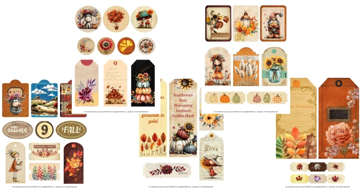 Free Fall Floral Stickers Printable - Vintage Junk Journal Sticker Sheets