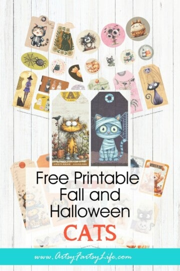 Free Halloween Cat Printables - Witchy, Whimsical Junk Journal Tags & Circle Stickers