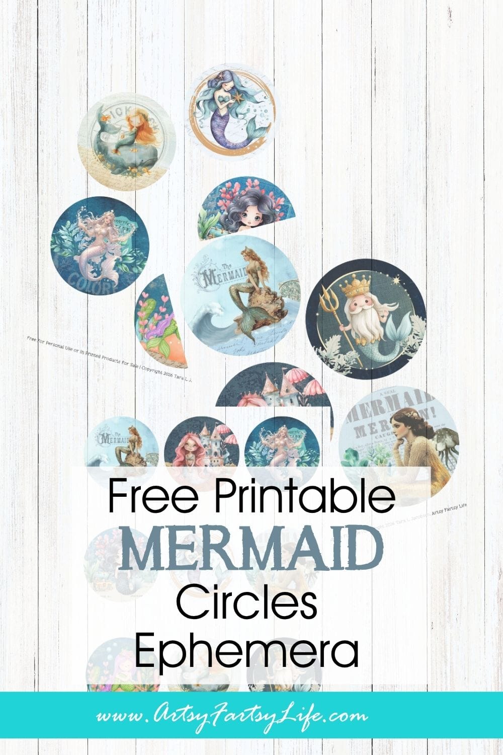 Free Mermaid Circles Printable - Vintage & Whimsical Mermaid Ephemera for Junk Journals & Jewelry