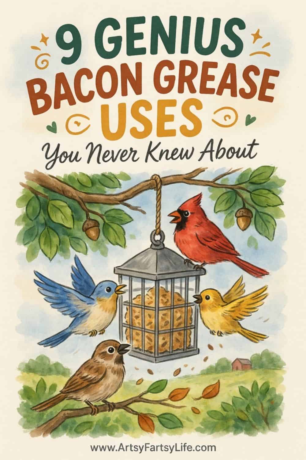 Bacon Grease Uses That Go Way Beyond The Kitchen - Cooking with bacon grease is just the beginning! These surprising uses for bacon grease include seasoning cast iron, homemade bird suet, fire starters, and even candles. A true zero waste kitchen habit that stretches every drop of saved fat.
