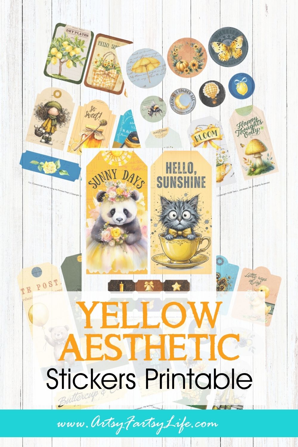 Cute Yellow Stickers Free Printable - Sunny Vintage Tags, Tickets & Circles for Junk Journals