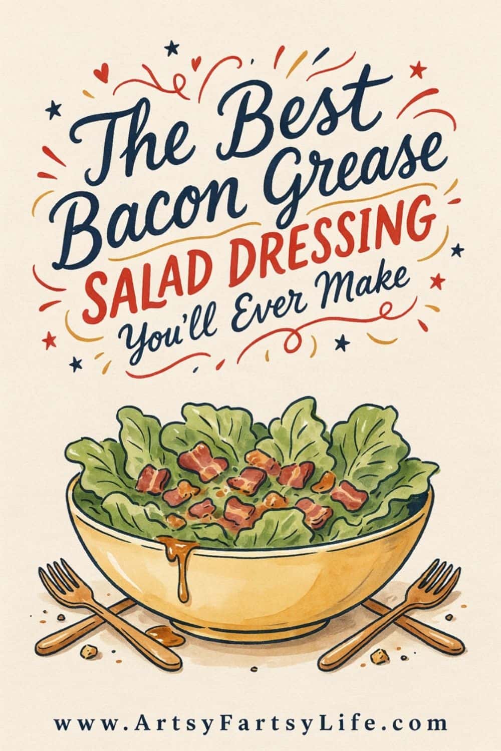 The Best Bacon Grease Salad Dressing You'll Ever Make - This warm bacon grease salad dressing is a surprising, old fashioned twist on salad night! Drizzled over greens, it's one of the tastiest bacon grease uses you can try. A simple, frugal recipe straight from vintage kitchen traditions.