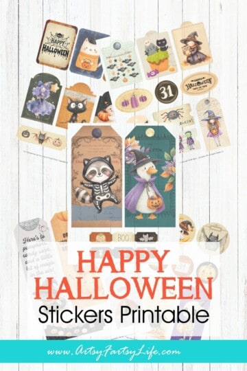 Free Cute Halloween Stickers - Vintage Ghosts, Cats & Pumpkins Junk Journal Sheet