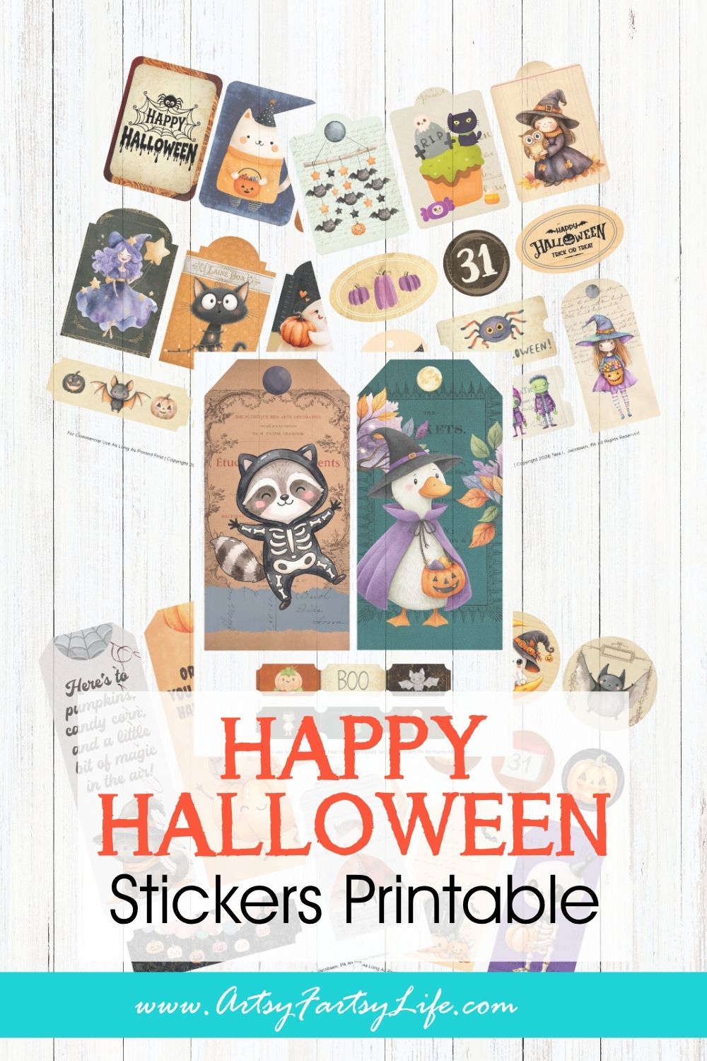 Free Cute Halloween Stickers - Vintage Ghosts, Cats & Pumpkins Junk Journal Sheet