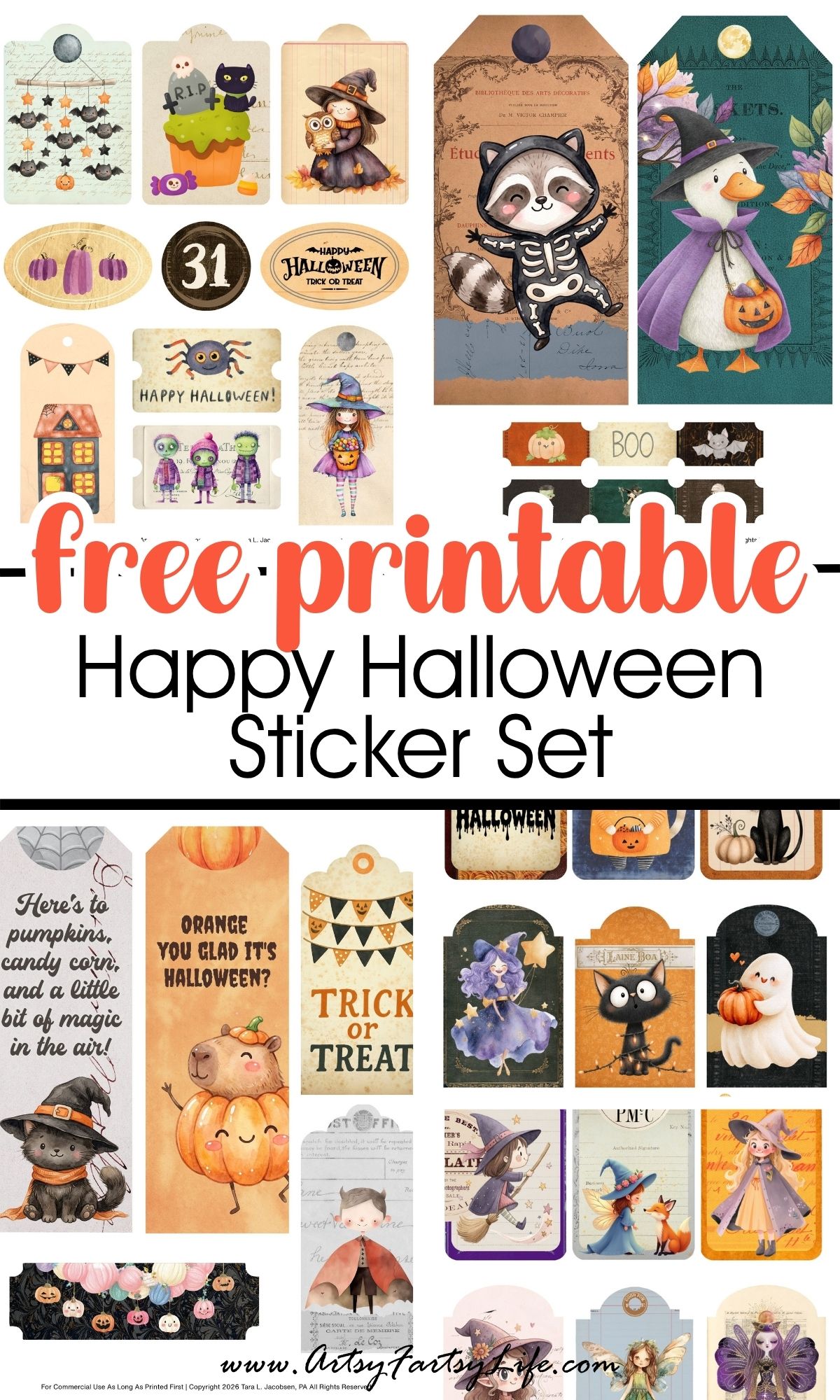 Free Cute Halloween Stickers - Vintage Ghosts, Cats & Pumpkins Junk Journal Sheet