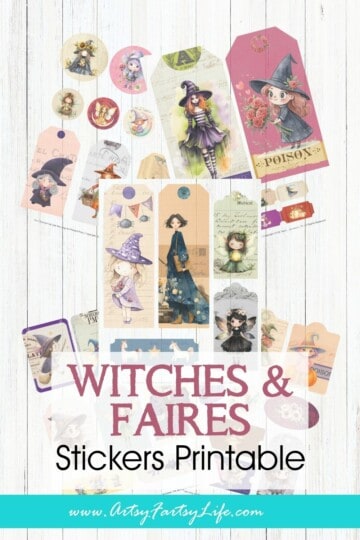 Witchy Fairy Stickers Printable Set - Vintage Halloween & Cottagecore Ephemera
