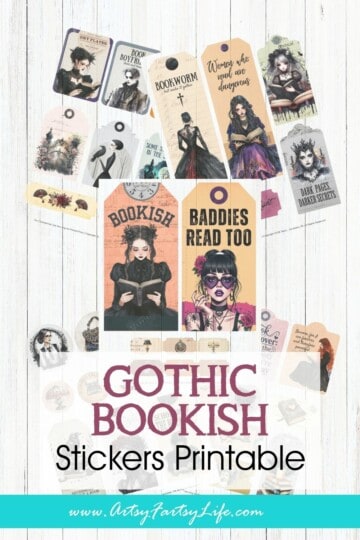 Gothic Bookish Stickers Free Printable Dark Academia Junk Journal Sheet