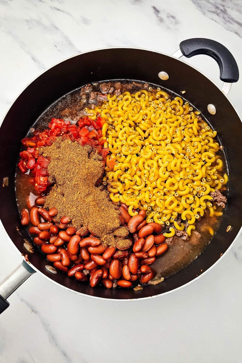 One Skillet Cheesy Chili Mac Recipe - Hearty Comfort Food in 35 Minutes