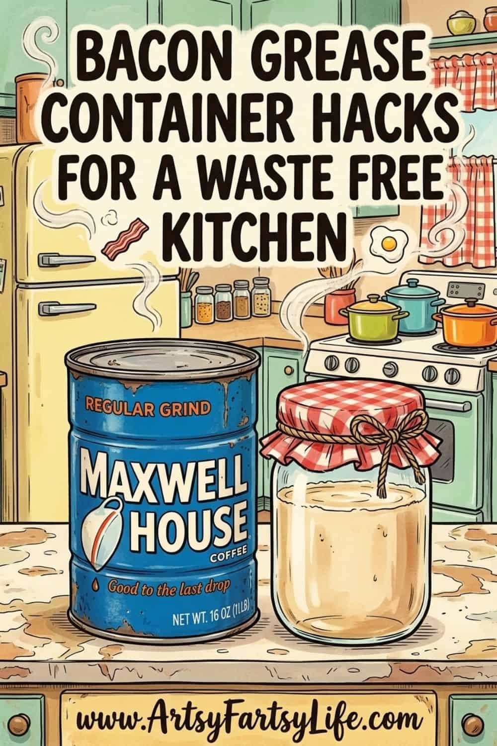 DIY Bacon Grease Container Every Frugal Kitchen Needs... Skip the store bought version and make your own DIY bacon grease container at home! This simple project makes bacon grease storage easy, keeps your counter tidy, and honors old fashioned kitchen habits. Grab the tutorial and start saving bacon grease the smart way today.