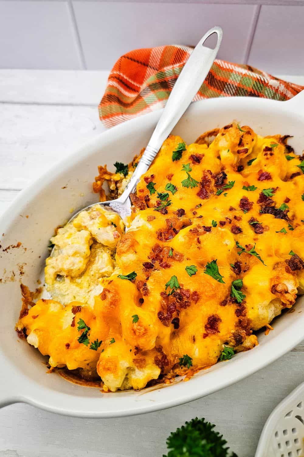 Cheesy Cauliflower Casserole with Bacon - Golden, Bubbly and So Comforting