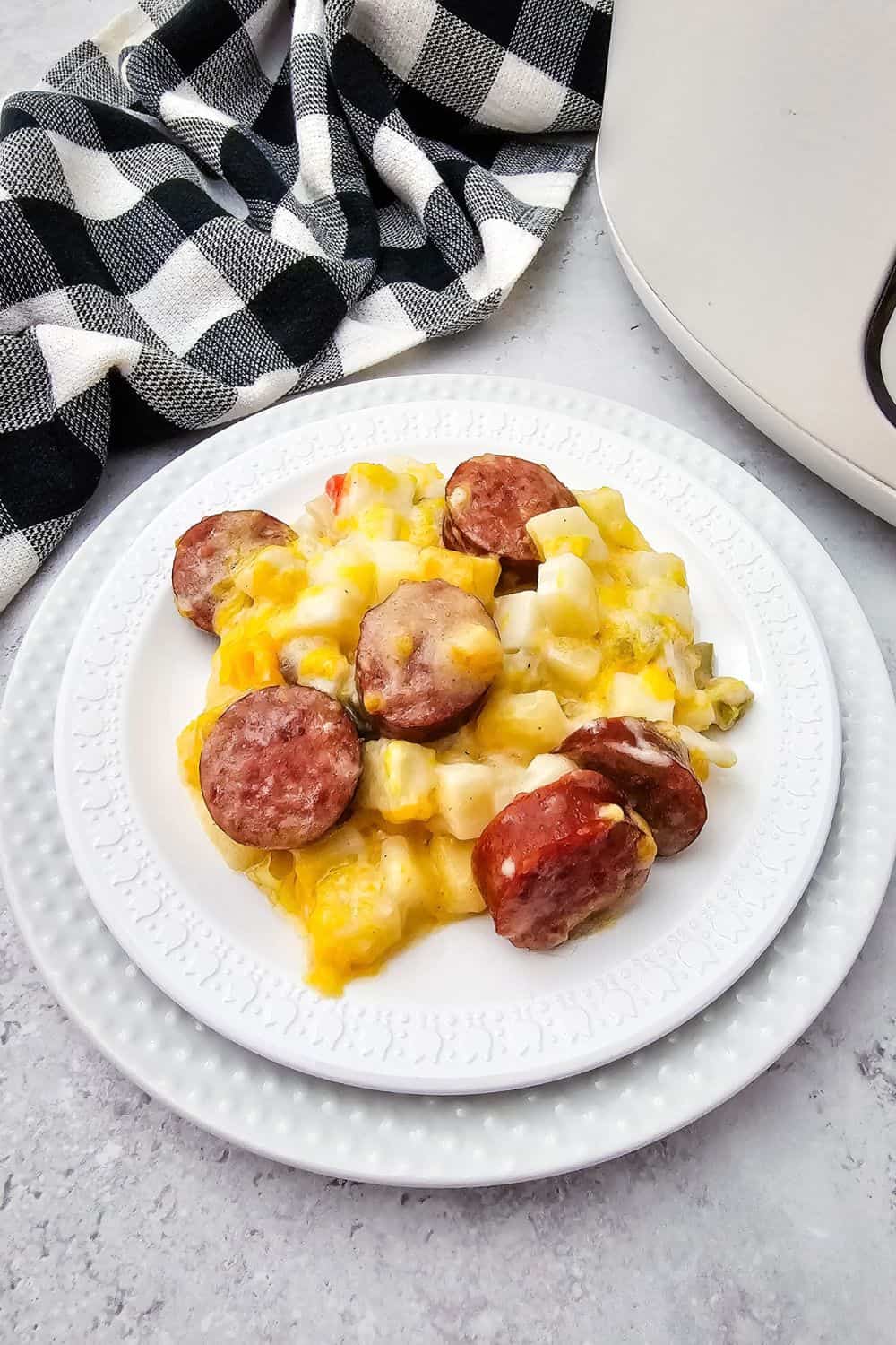 Crockpot Cheesy Potatoes with Smoked Sausage - Easy Dump and Go Dinner to Make Tonight
