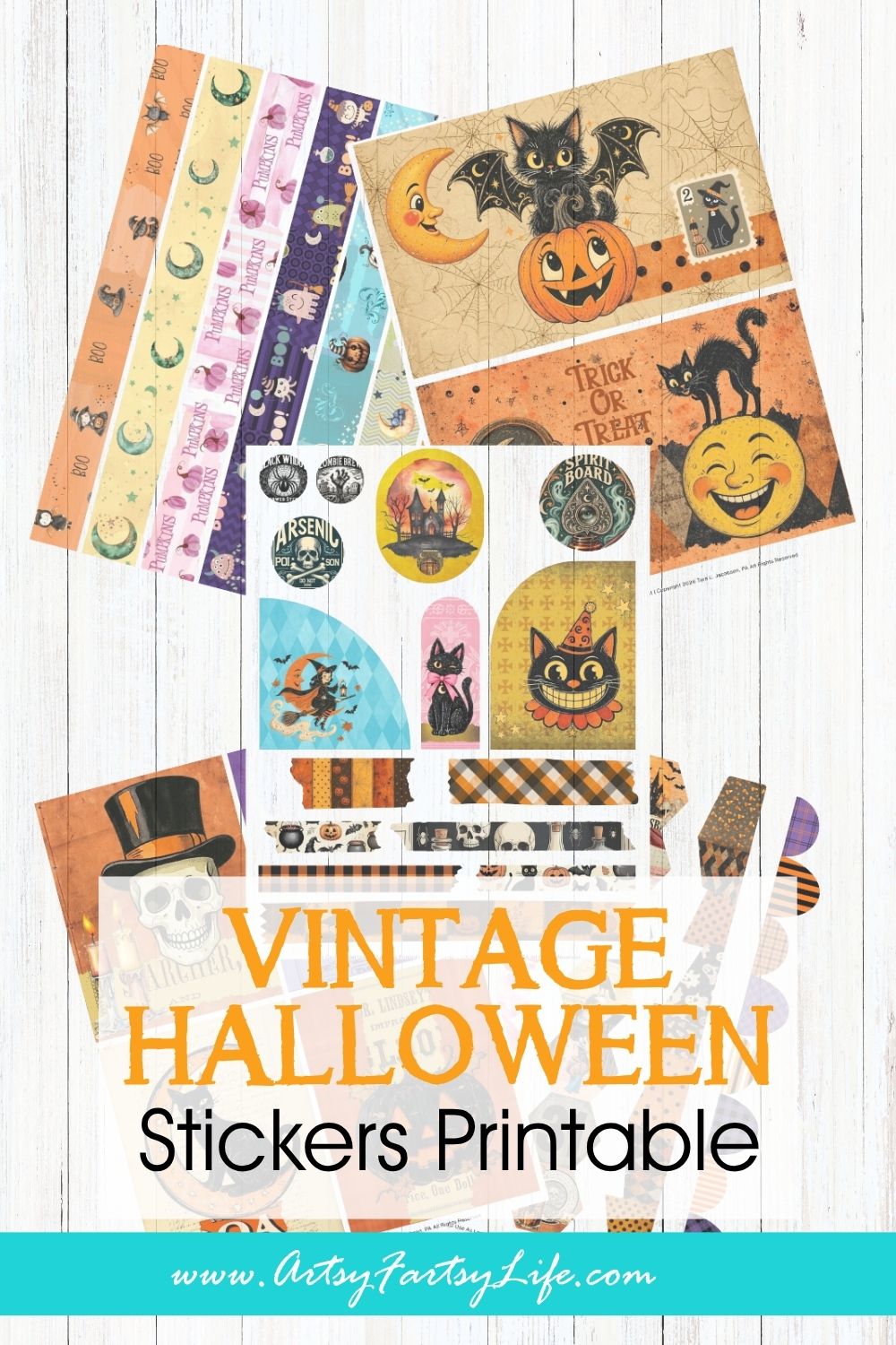 Spooky Halloween Junk Journal Washi Tape and Borders Printables - Cute Vintage Sticker Sheets