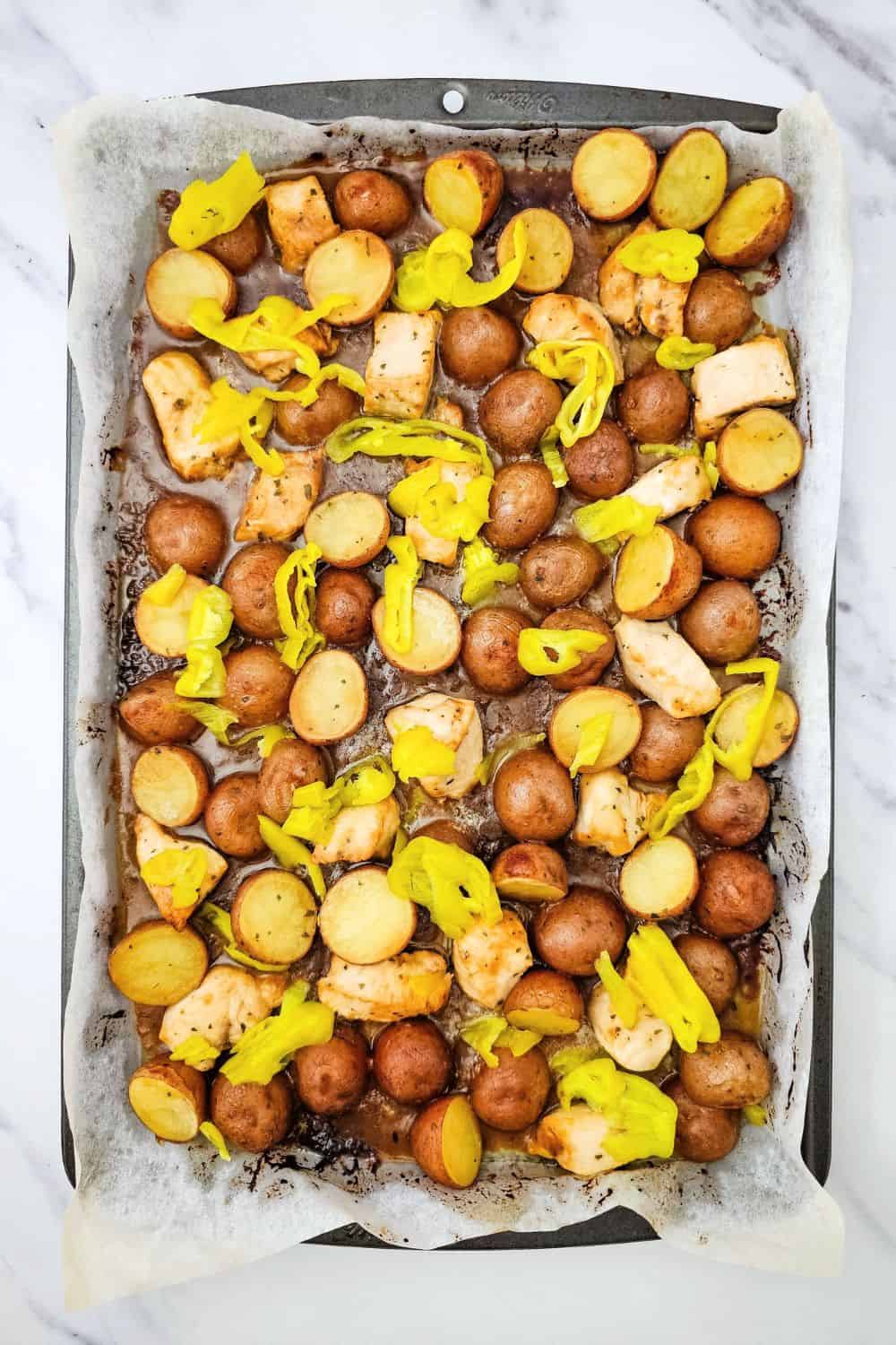 Oven Baked Sheet Pan Mississippi Chicken With Crispy Baby Red Potatoes