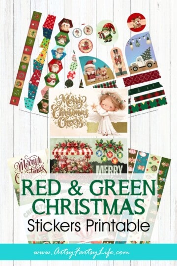 Free Christmas Stickers Aesthetic Printable - Cozy Red and Green Junk Journal Kit