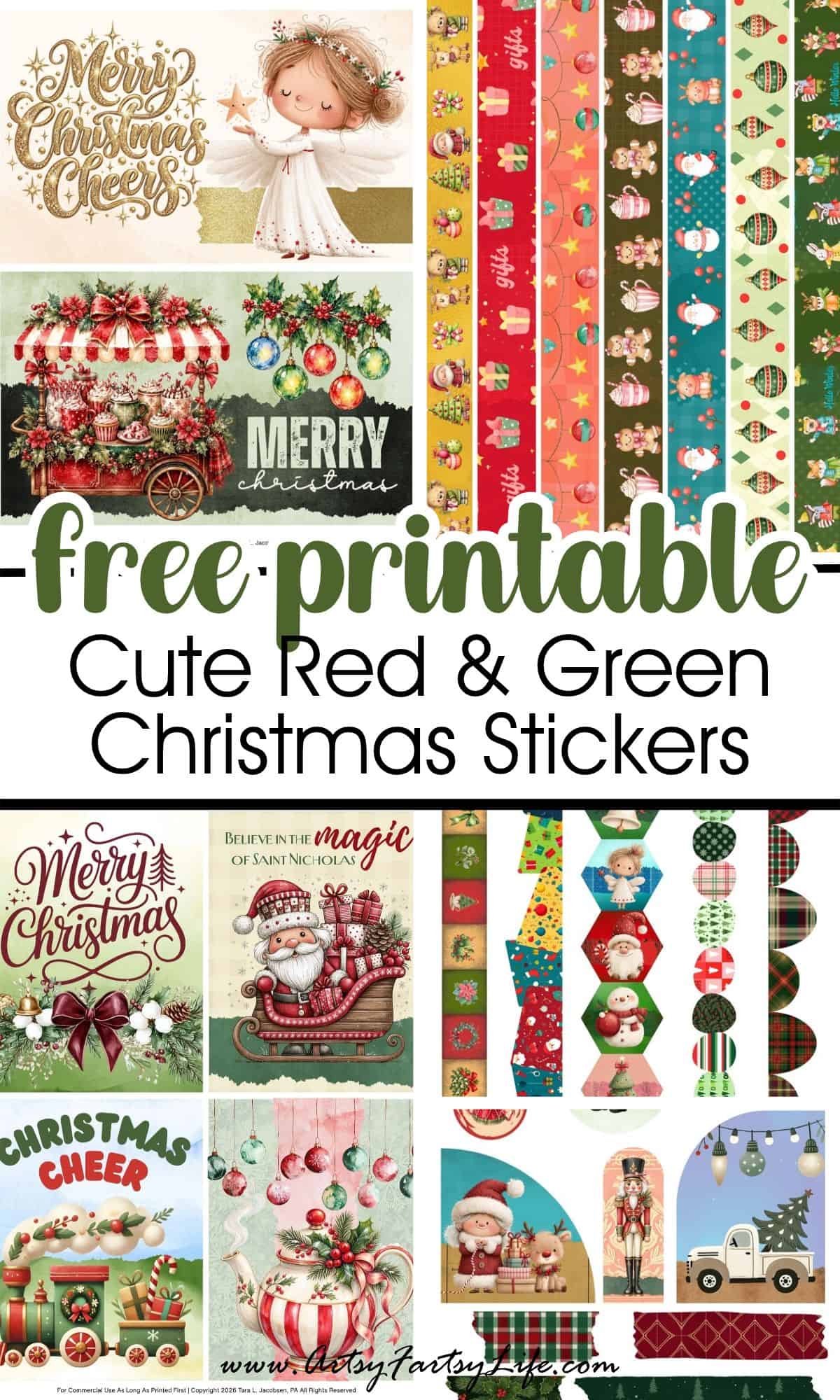 Free Christmas Stickers Aesthetic Printable - Cozy Red and Green Junk Journal Kit