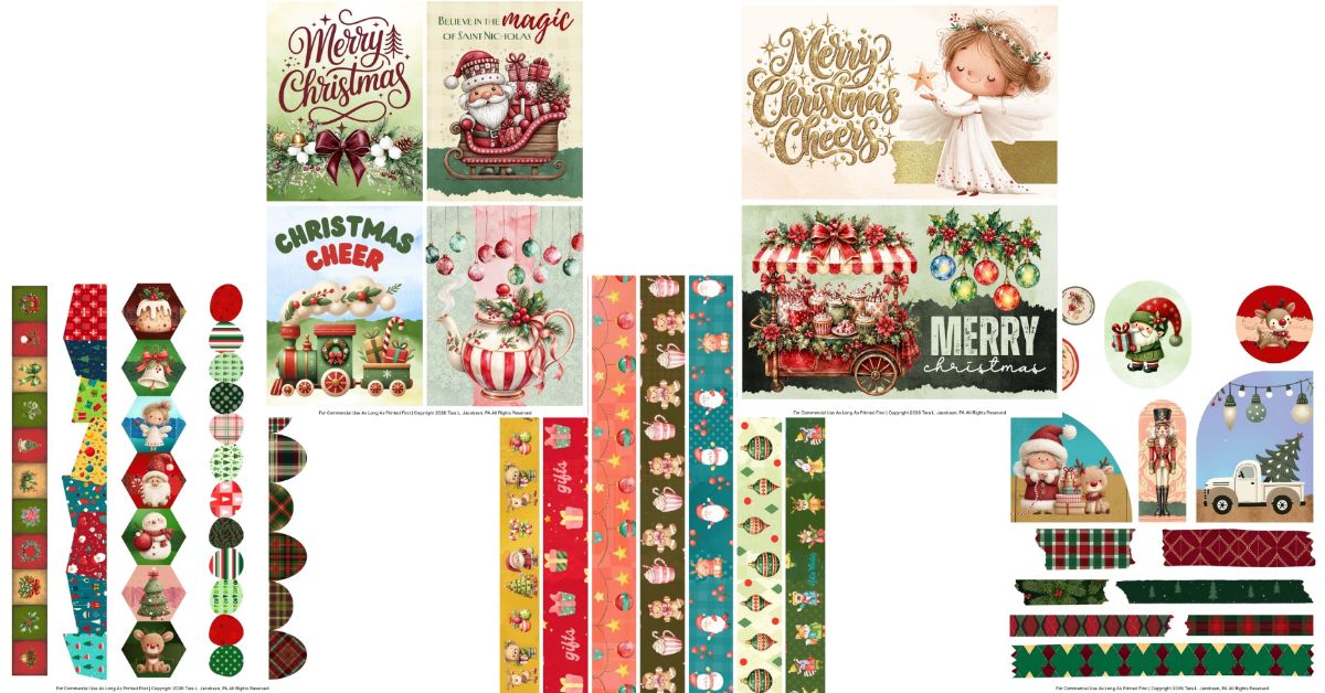 Free Christmas Stickers Aesthetic Printable - Cozy Red and Green Junk Journal Kit