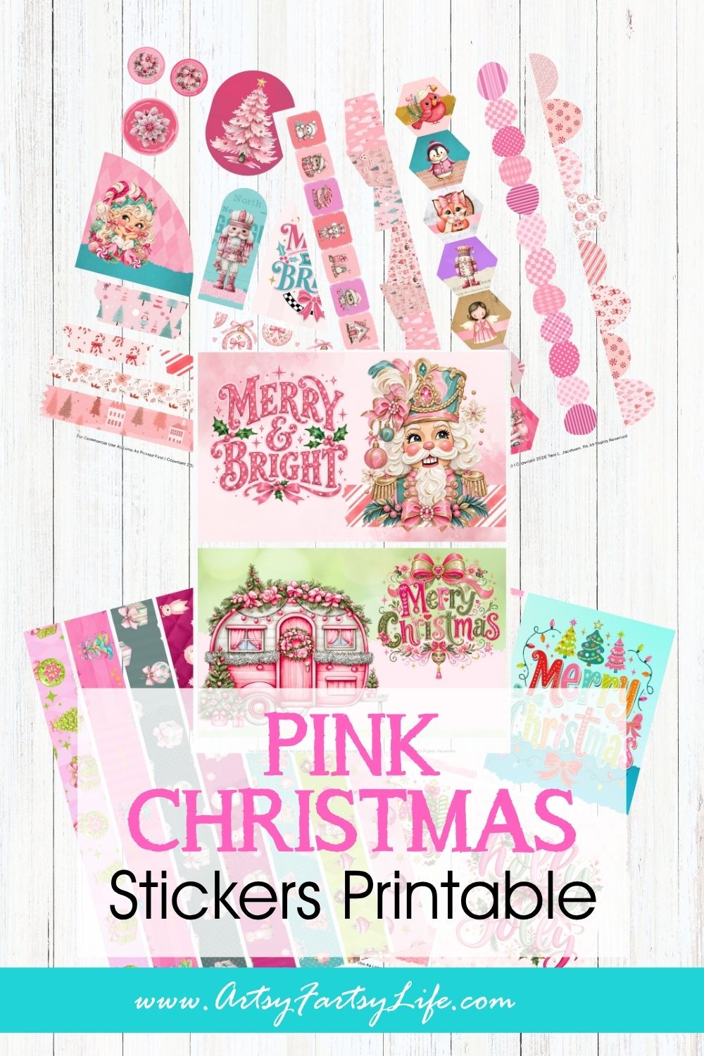 Free Pink Christmas Stickers Printable - Cute Washi Tape, Borders and Journal Cards to Download Now