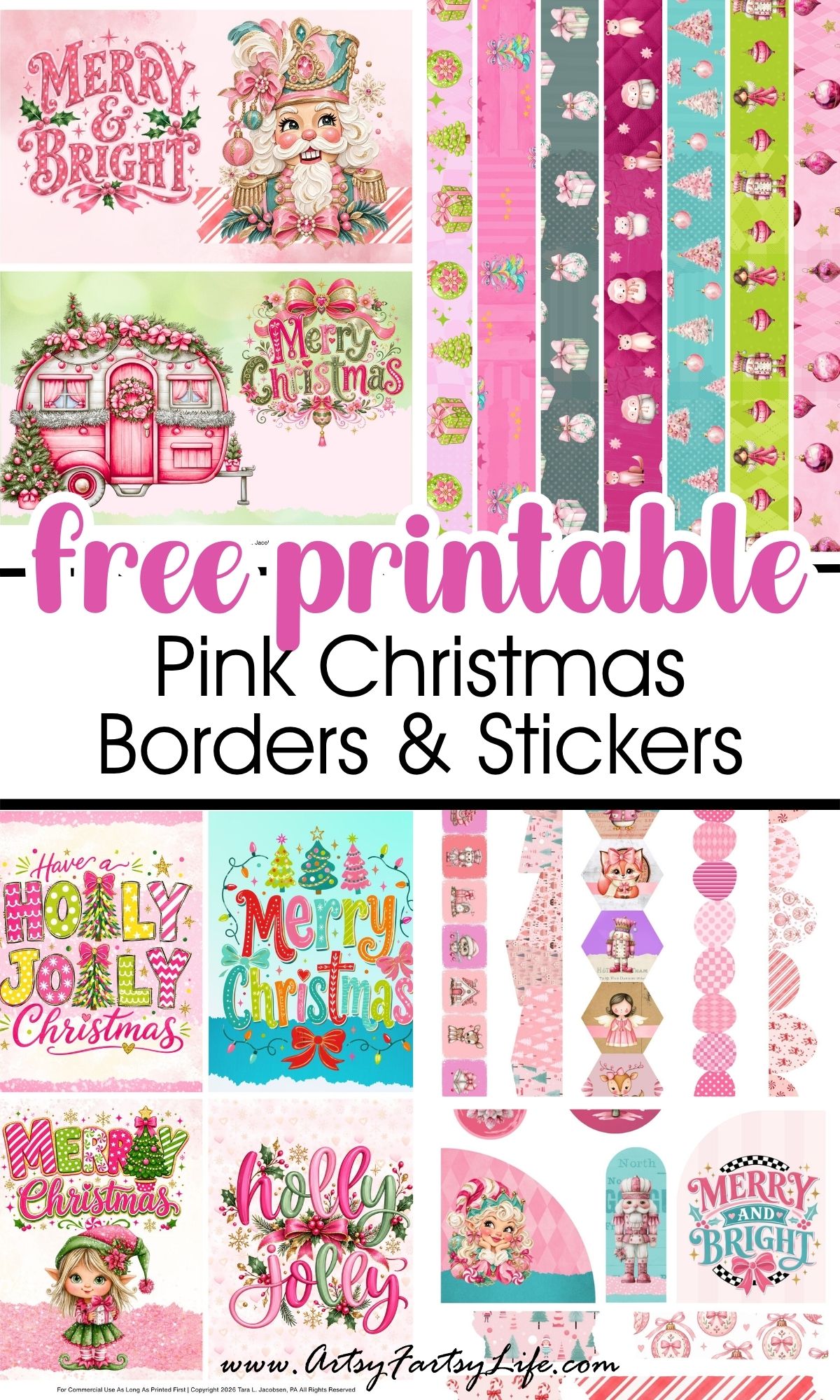 Free Pink Christmas Stickers Printable - Cute Washi Tape, Borders and Journal Cards to Download Now