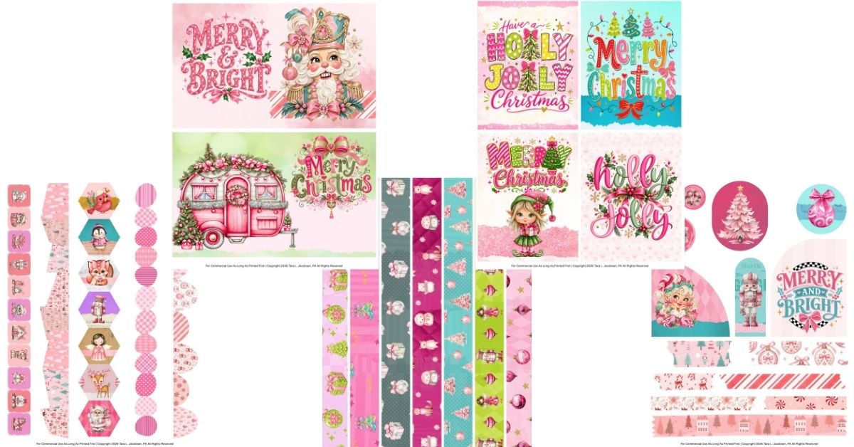 Free Pink Christmas Stickers Printable - Cute Washi Tape, Borders and Journal Cards to Download Now